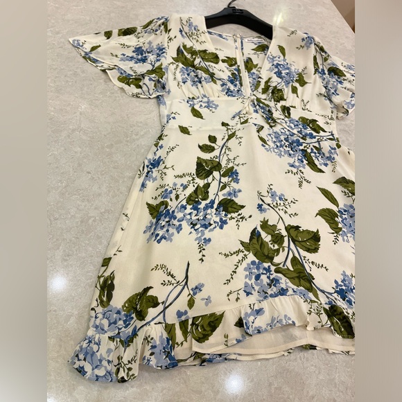 NEW Reformation Mya Mini Flower Dress Riviera Cream Blue in Size 10 - Picture 5 of 14